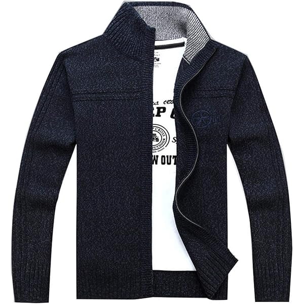 Men's Sweater Coat Faux Fur Wool Sweater Jackets Zipper Knitted